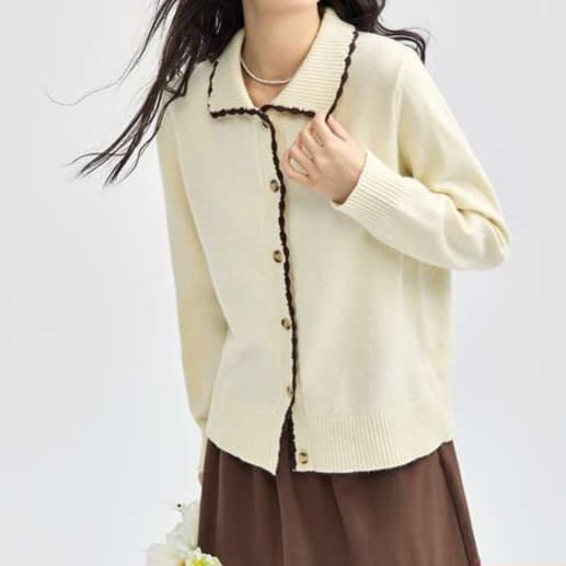 大人かわいい服 クラシック配色ラインカーディガン