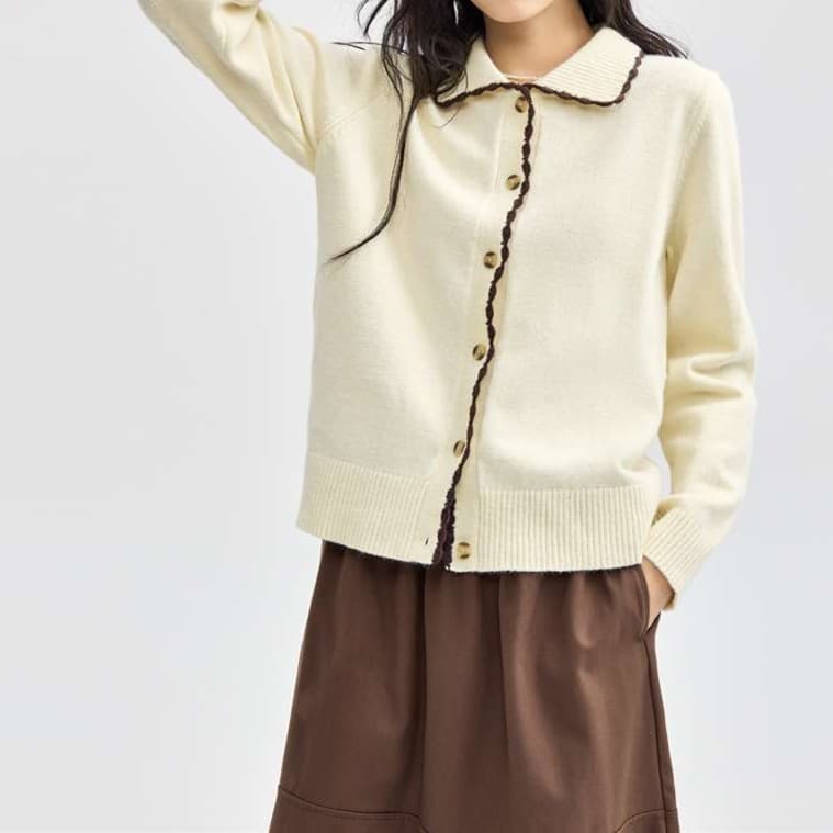 大人かわいい服 クラシック配色ラインカーディガン