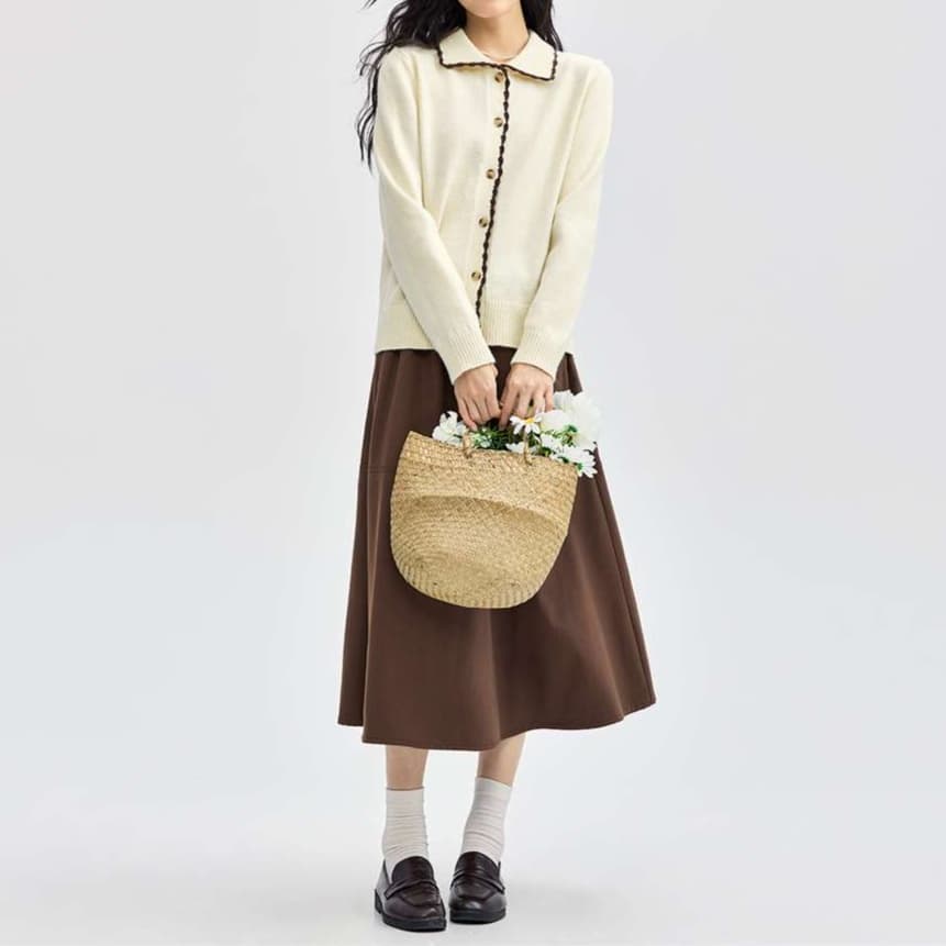 大人かわいい服 クラシック配色ラインカーディガン