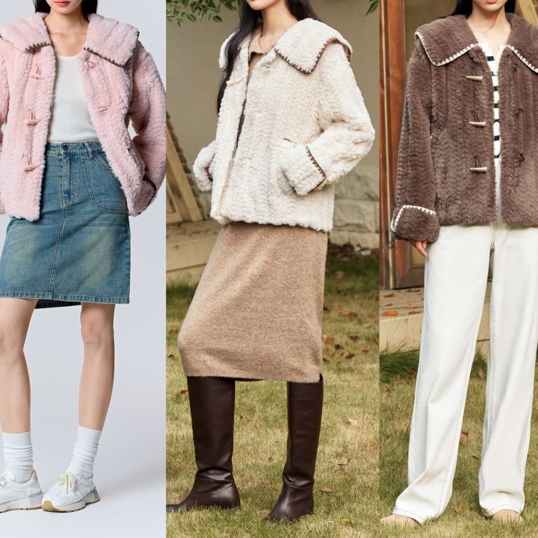 大人かわいい服 モコモコ襟が愛らしいショートコート