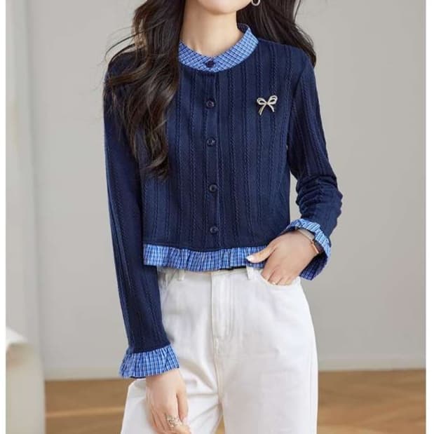 大人かわいい服 リボンモチーフケーブルカーディガン