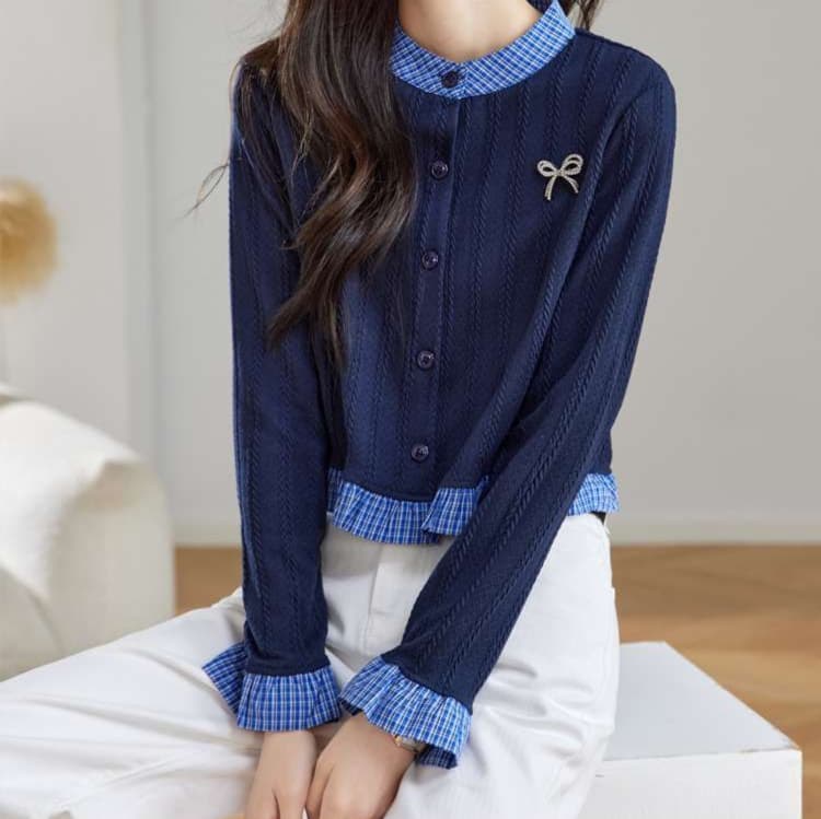 大人かわいい服 リボンモチーフケーブルカーディガン