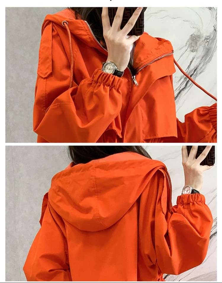 大人かわいい服 フード付きロングトレンチコート