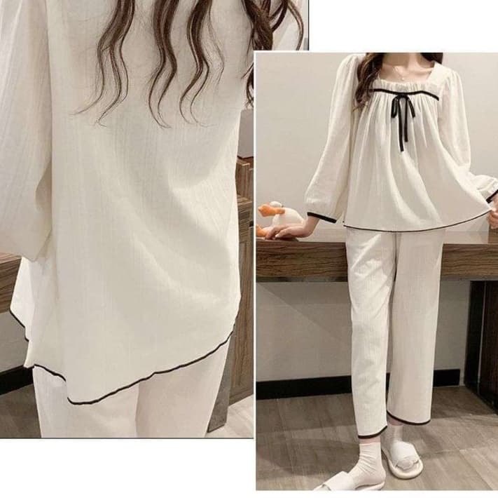 大人かわいい服 リボン＆フリルの上品ルームウェアセット