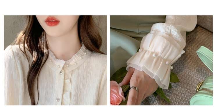 大人かわいい服 クラシカルフリルカラー長袖ブラウス
