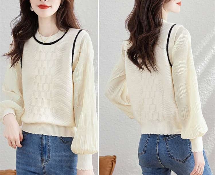 大人かわいい服 ふんわり袖 フェミニンニットプルオーバー