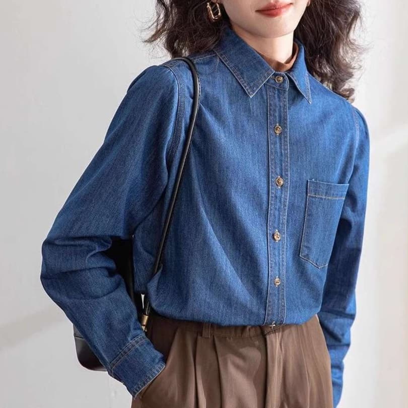 大人かわいい服 ゆったりソフトデニムシャツ