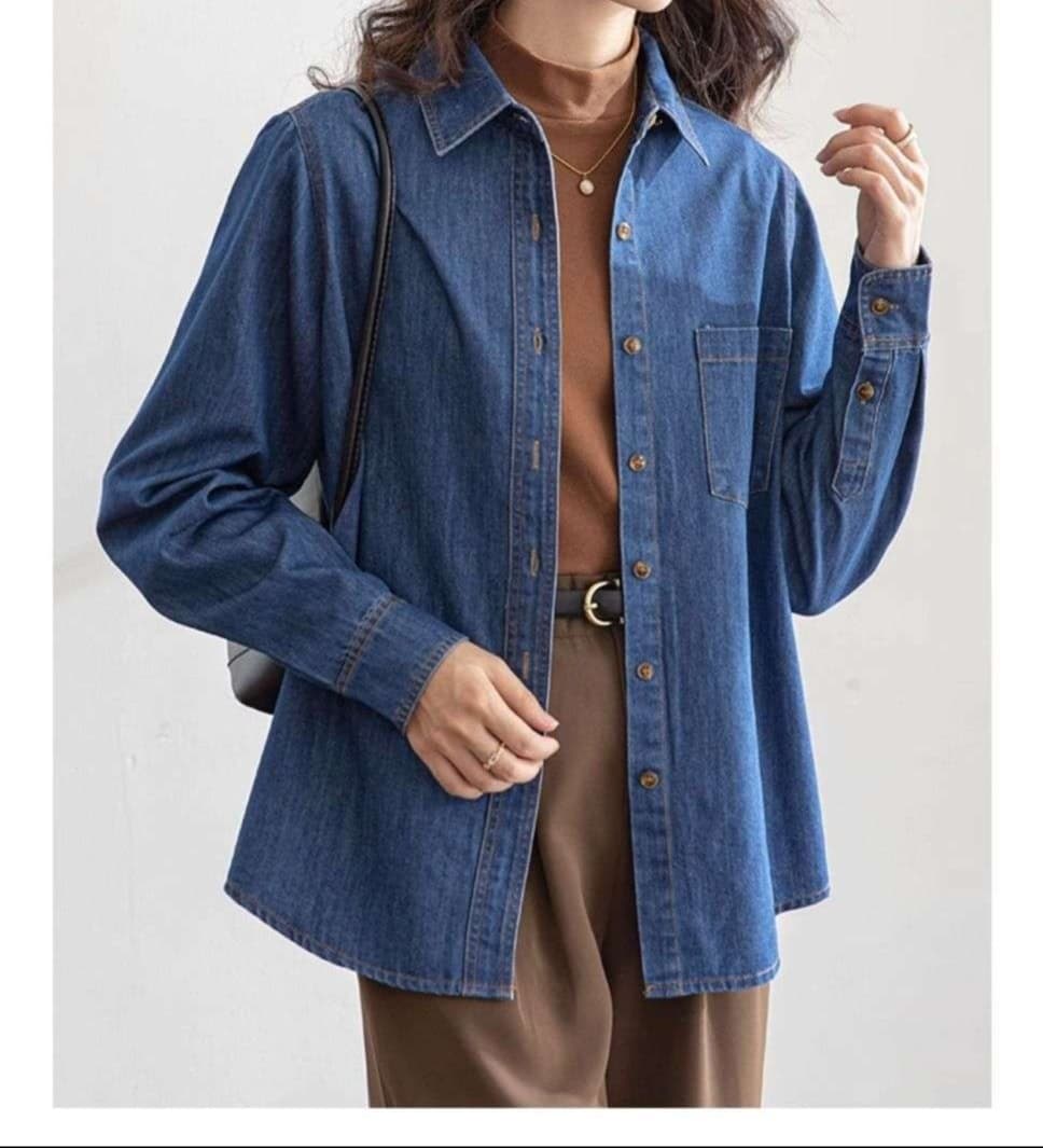 大人かわいい服 ゆったりソフトデニムシャツ