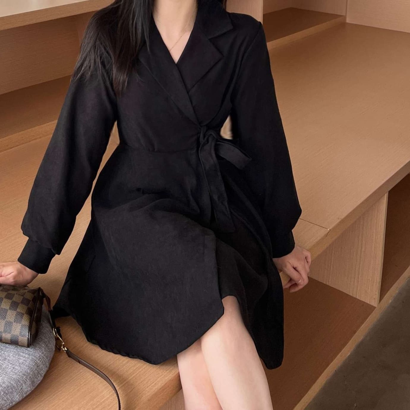 大人かわいい服 エレガントラップリボンワンピース