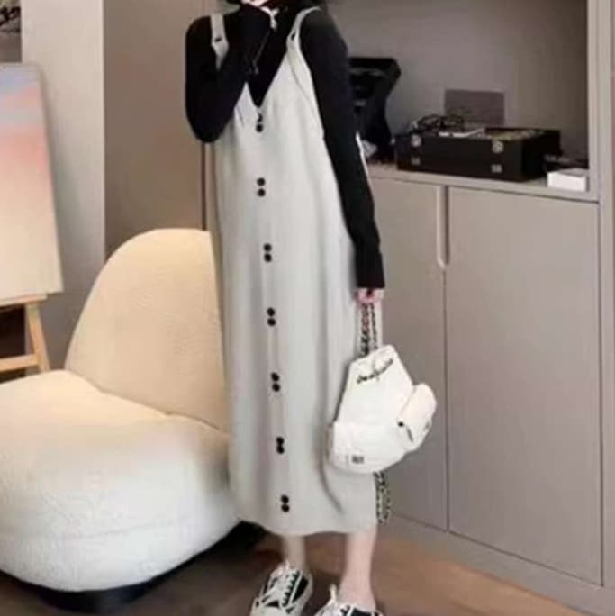 大人かわいい服 レイヤードジャンパースカート