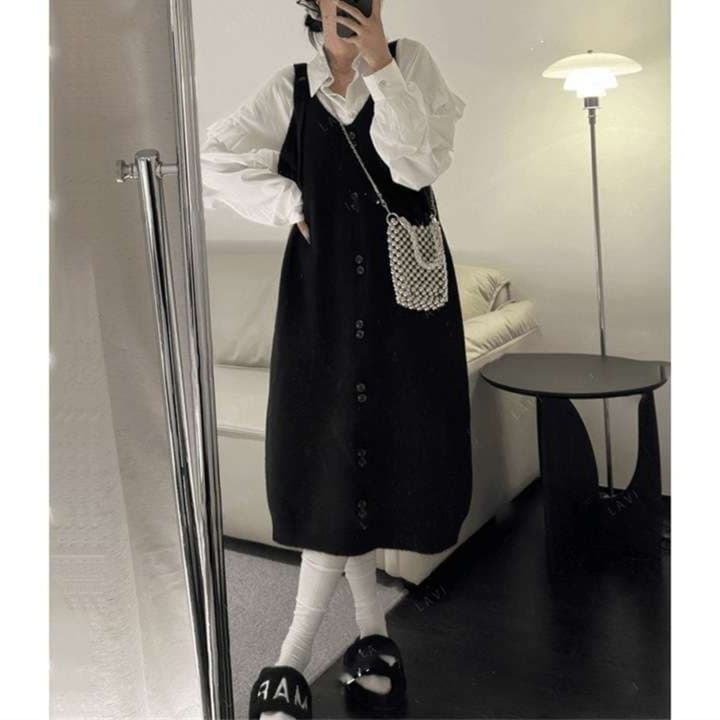 大人かわいい服 レイヤードジャンパースカート