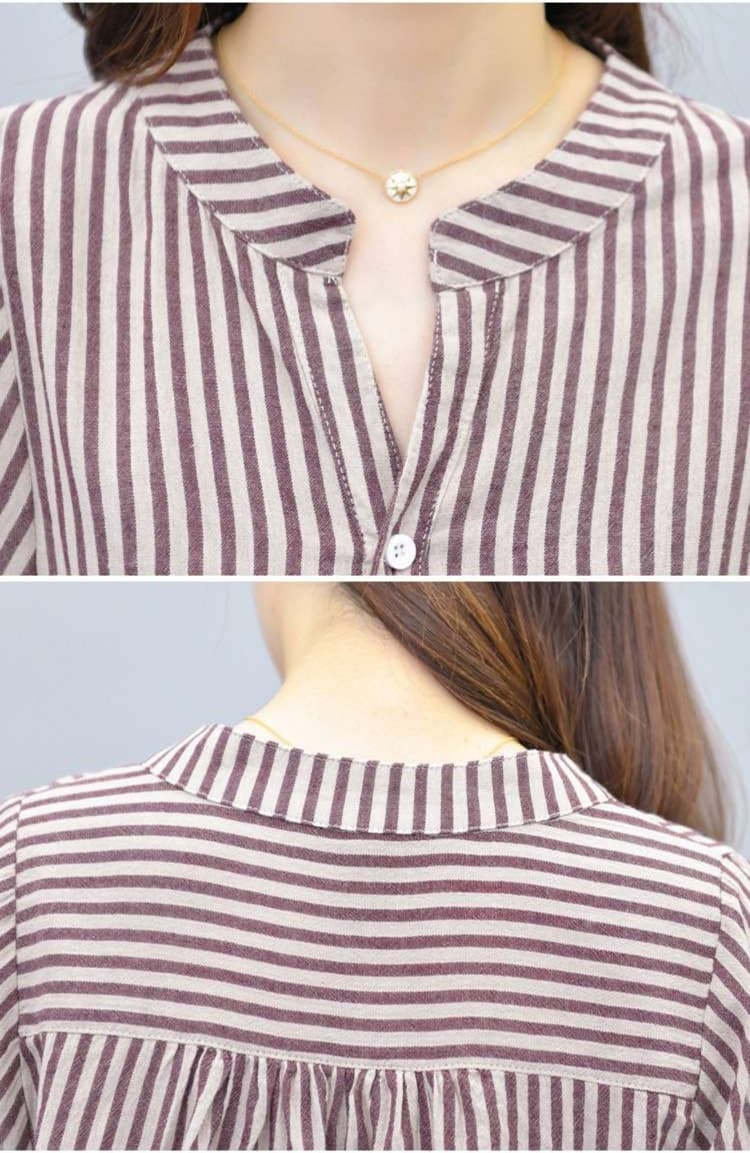 大人かわいい服 リネン調ストライプのナチュラルセットアップ