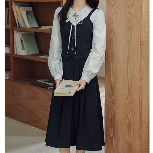 大人かわいい服 レトロ調リボン付きキャミワンピース
