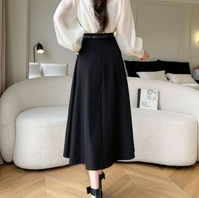 大人かわいい服 ハイウエストふんわりプリーツロングスカート
