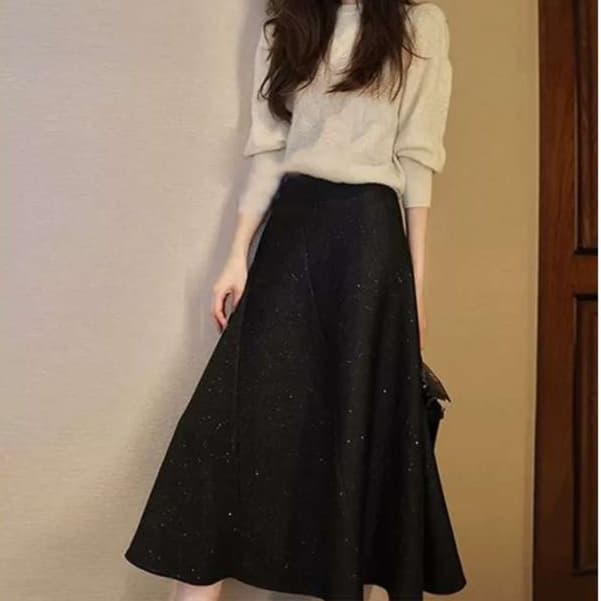 大人かわいい服 きらめきフレアロングスカート