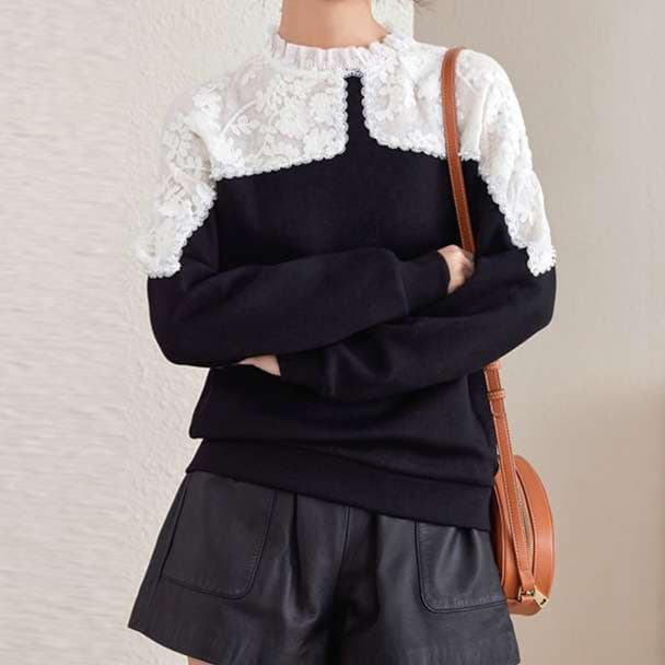 大人かわいい服 華やかレース×立体フリル  クラシックプルオーバー