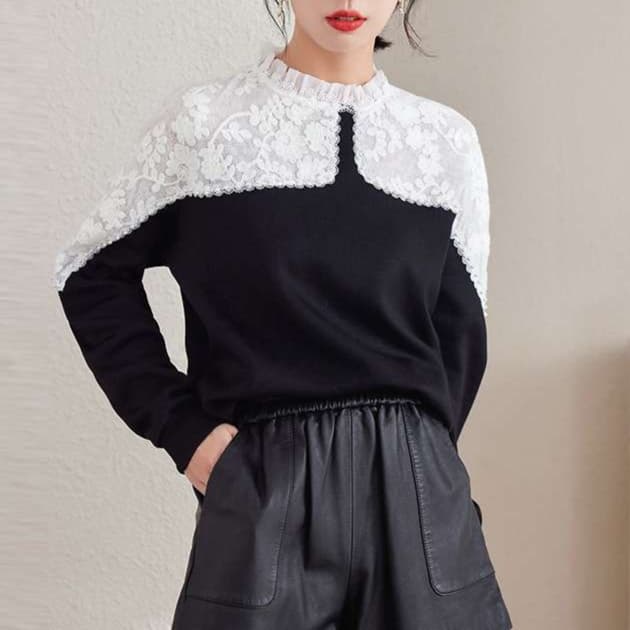 大人かわいい服 華やかレース×立体フリル  クラシックプルオーバー