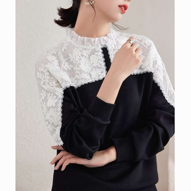 大人かわいい服 華やかレース×立体フリル  クラシックプルオーバー