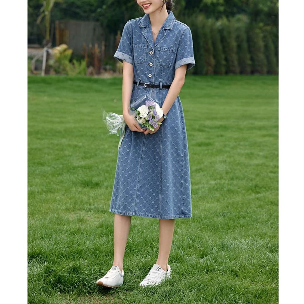 大人かわいい服 上品シルエット クラシカルデニムワンピース