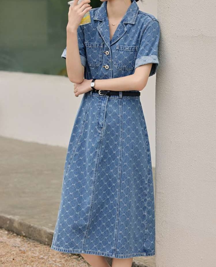 大人かわいい服 上品シルエット クラシカルデニムワンピース