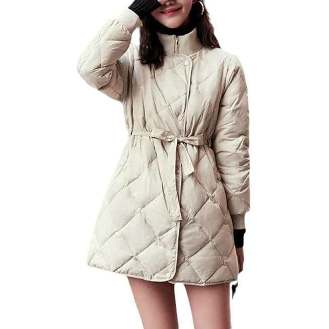 大人かわいい服 ウエストマークキルティングコート