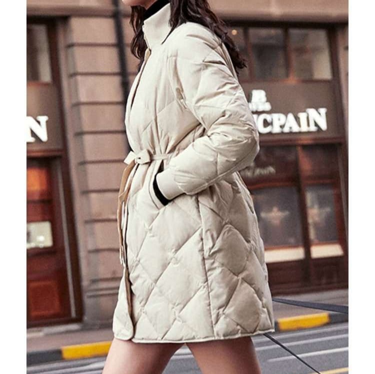 大人かわいい服 ウエストマークキルティングコート