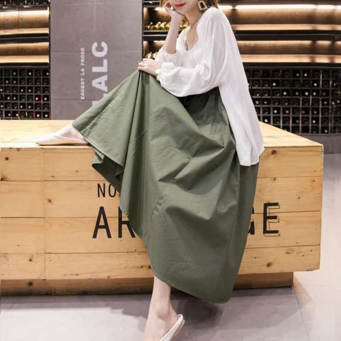 大人かわいい服 ギャザーボリューム ロングスカート