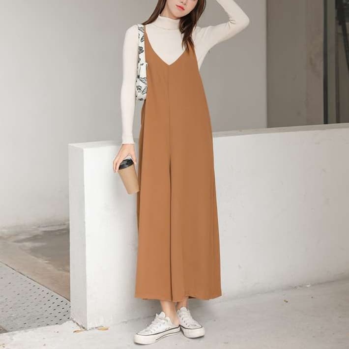 大人かわいい服 レイヤード風サロペットワンピース