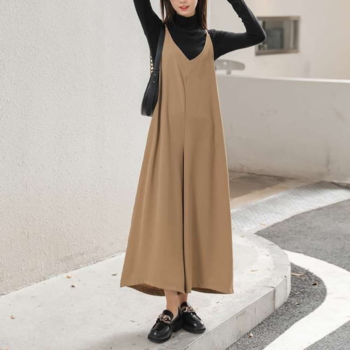大人かわいい服 レイヤード風サロペットワンピース