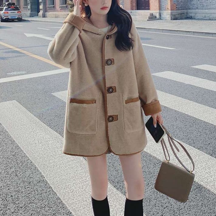 大人かわいい服 ゆったりウールダッフルアウター