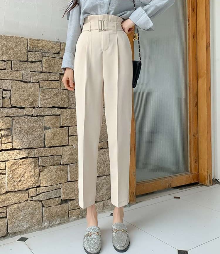 大人かわいい服 ハイウエストストレートパンツ