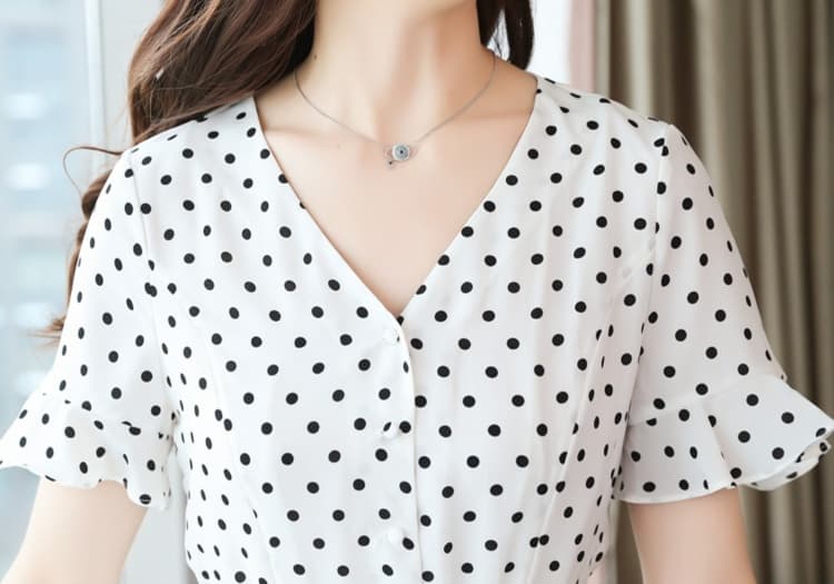 大人かわいい服 水玉シフォンフレアワンピース