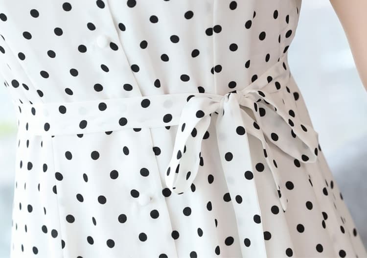 大人かわいい服 水玉シフォンフレアワンピース