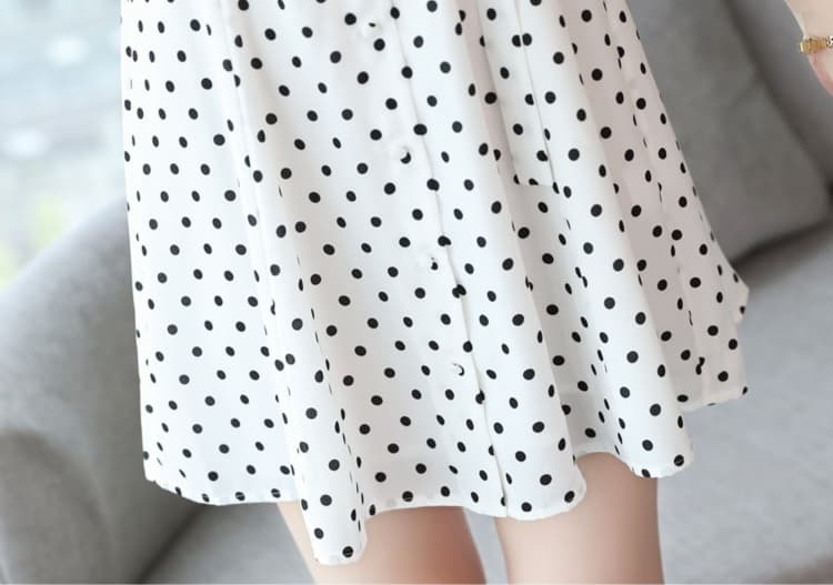 大人かわいい服 水玉シフォンフレアワンピース