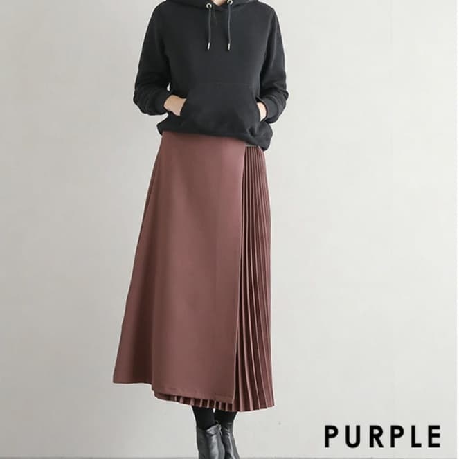 大人かわいい服 プリーツ切替ラップスカート