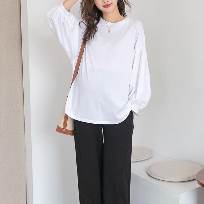 大人かわいい服 ふんわり袖 ラウンドネックブラウス