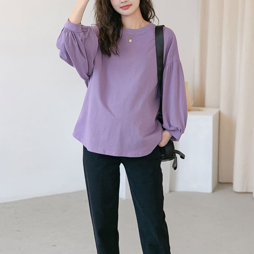 大人かわいい服 ふんわり袖 ラウンドネックブラウス