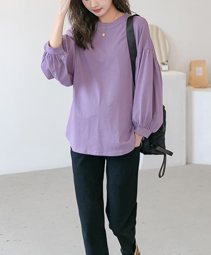 大人かわいい服 ふんわり袖 ラウンドネックブラウス
