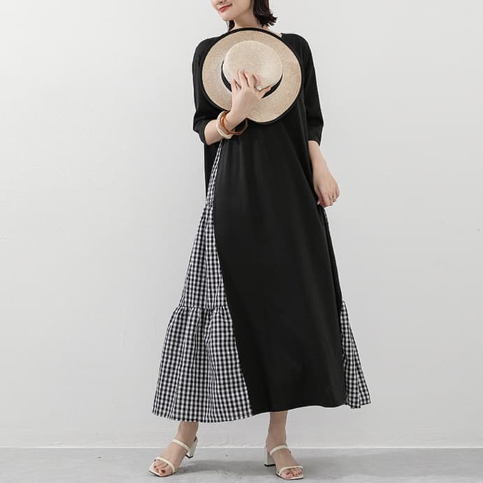 大人かわいい服 チェック切替が愛らしいゆるふわワンピース