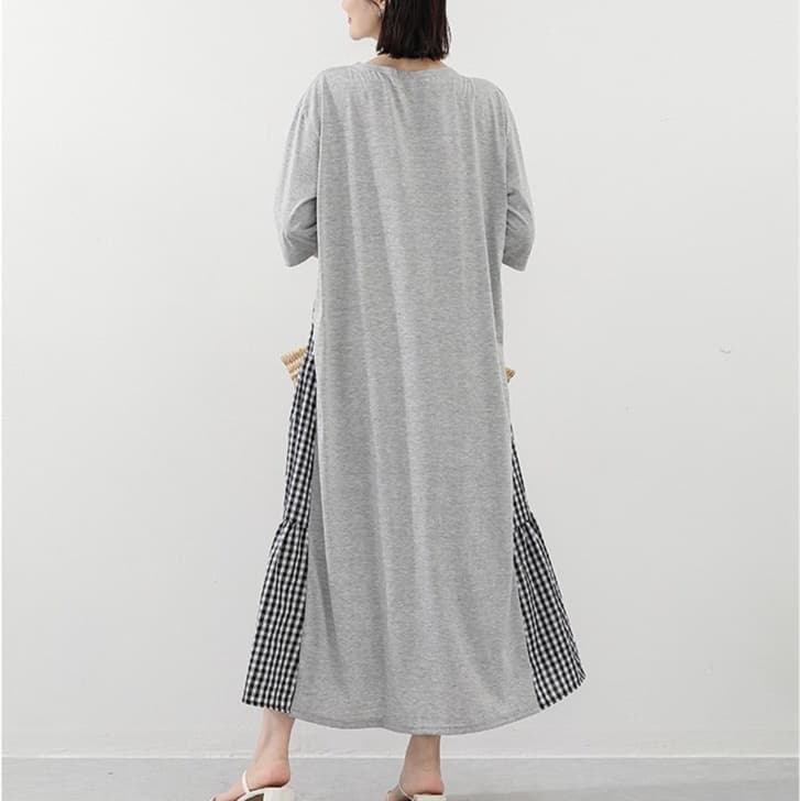 大人かわいい服 チェック切替が愛らしいゆるふわワンピース