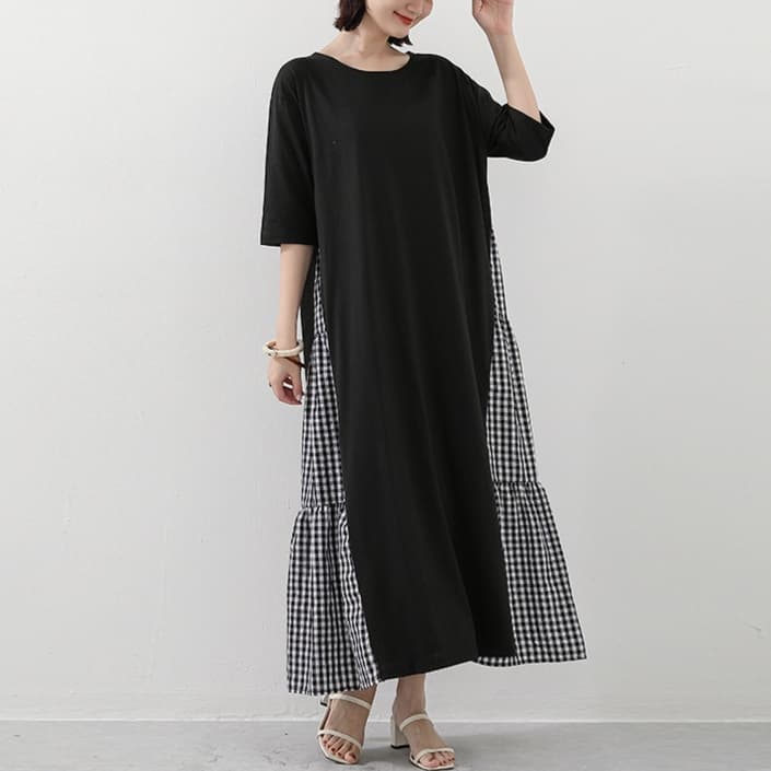 大人かわいい服 チェック切替が愛らしいゆるふわワンピース