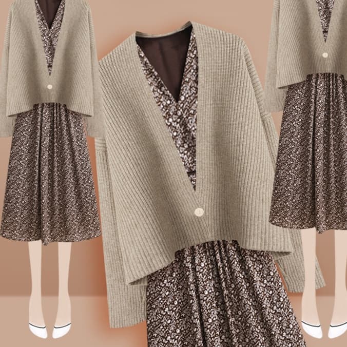 大人かわいい服 花柄ワンピ×カーデのコーデセットアップ