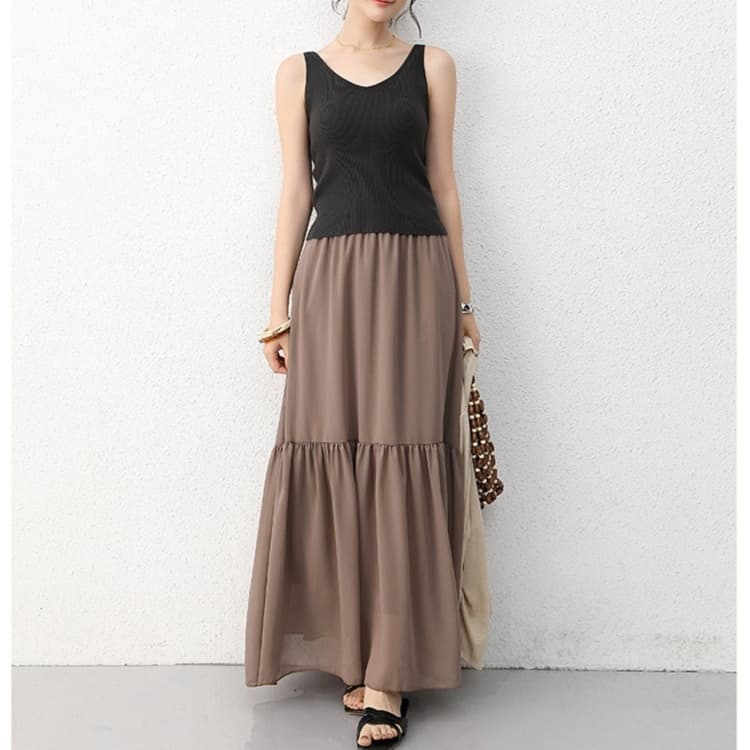 大人かわいい服 ふんわり優美マキシスカート