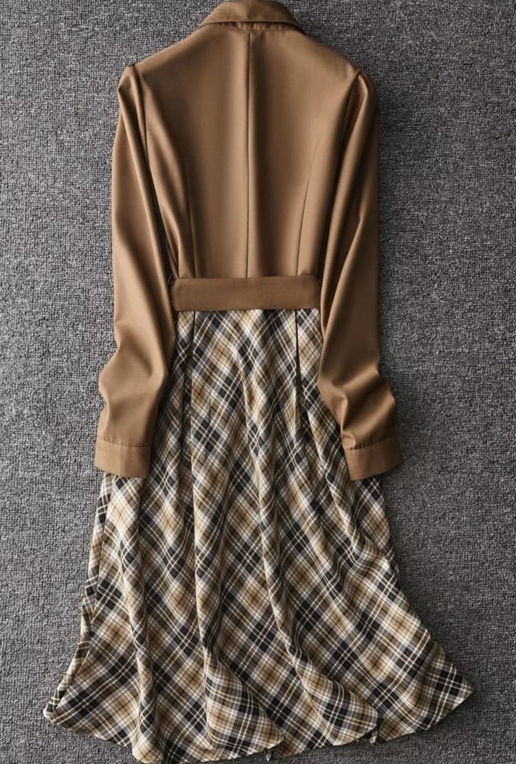 大人かわいい服 チェック柄 切替シャツワンピース