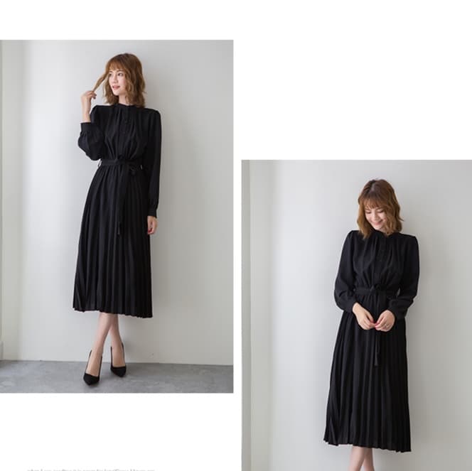 大人かわいい服 ャザープリーツリボンワンピース