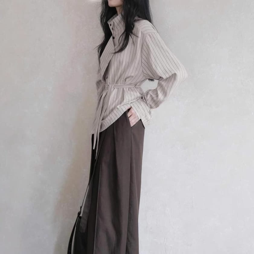大人かわいい服 甘さ香るウエストマーク ストライプトップス