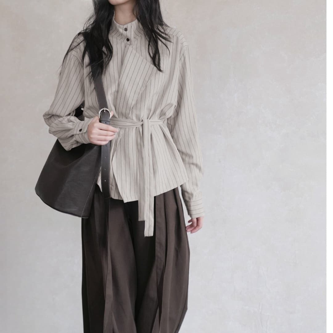 大人かわいい服 甘さ香るウエストマーク ストライプトップス