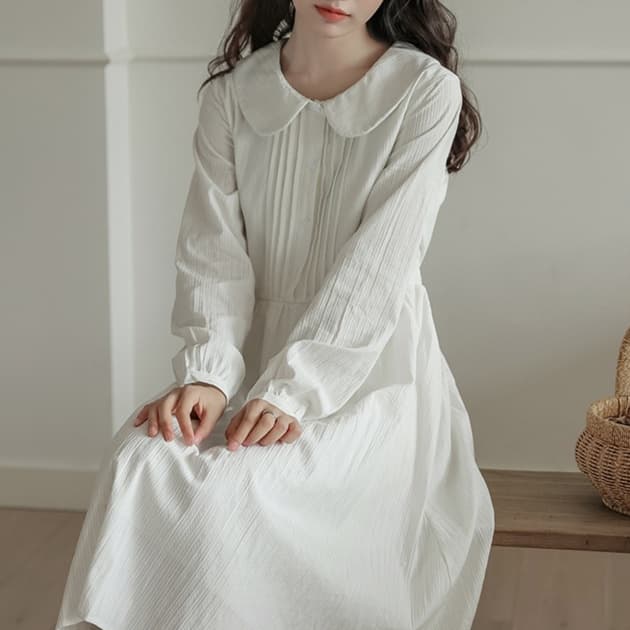 大人かわいい服 クラシカル丸襟ロングワンピース