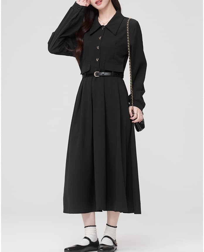 大人かわいい服 ハートボタン プリーツワンピース