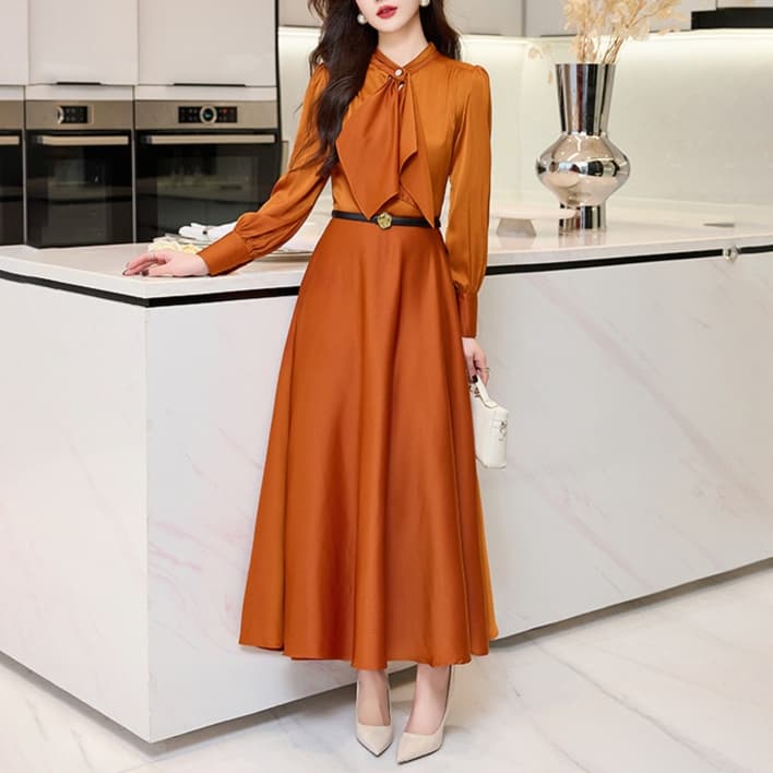 大人かわいい服 優美リボンタイワンピース